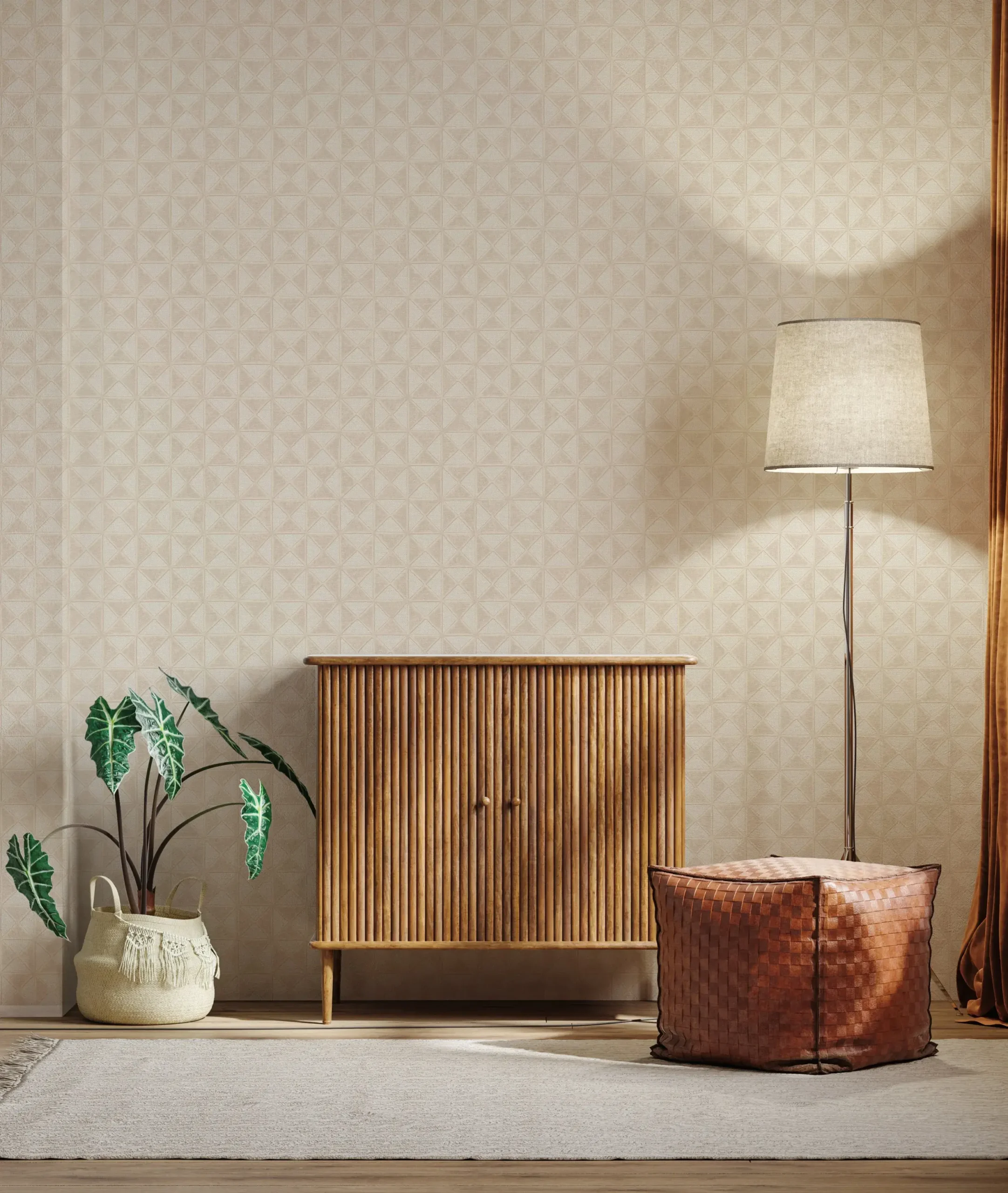 Beige Embossed Wallpaper – Natural Shimmer (24105-2)